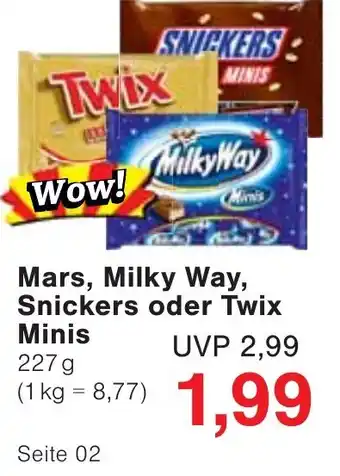 Wiglo Wunderland Mars, Milky Way, Snickers oder Twix Minis 227g Angebot