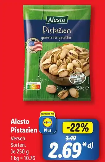 Lidl Alesto Pistazien gerostet & gesalzen Versch. Sorten. Je 250 g Angebot