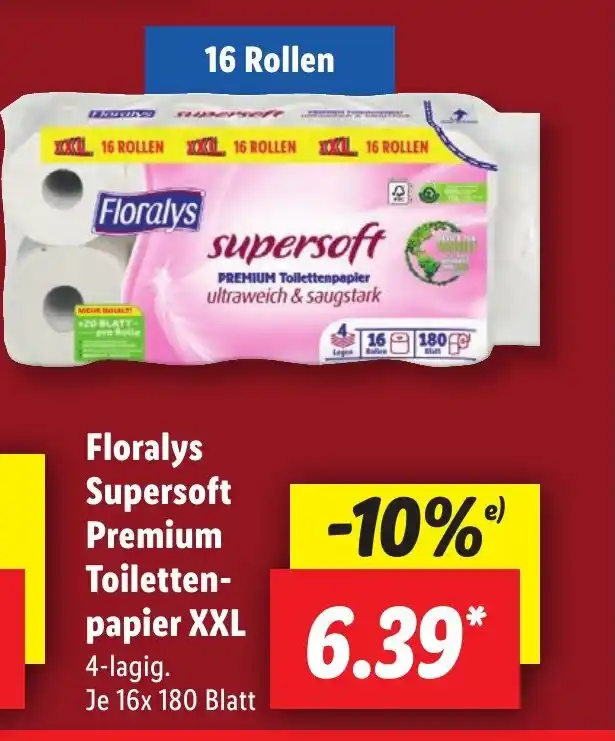 Floralys supersoft PREMIUM Toilettenpapier papier XXL 4lagig. Je 16x 180