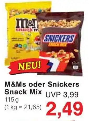 Jawoll M&Ms oder Snickers Snack Mix 115 g Angebot