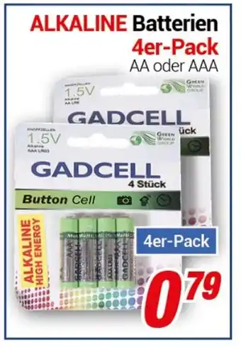 CENTERSHOP GADCELL ALKALINE Batterien 4er-Pack AA oder AAA Angebot