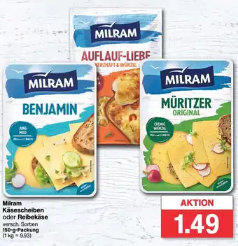 Famila Nord West Milram Käsescheiben oder Reibekäse 150-g-Packung Angebot