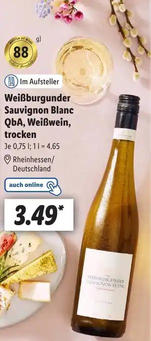 Lidl Weißburgunder Sauvignon Blanc QbA, Weißwein, trocken je 750 ml Angebot