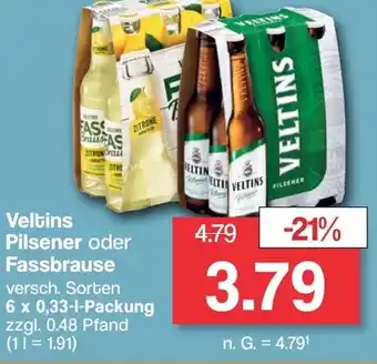 Famila Nord West Veltins Pilsener oder Fassbrause 6 x 0,33-l-Packung Angebot