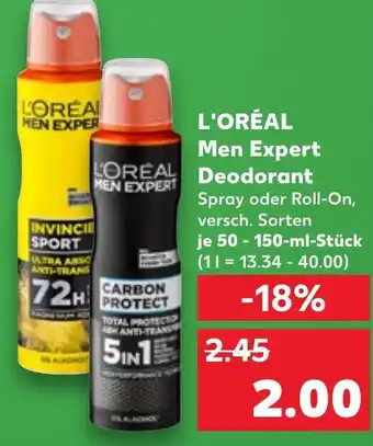 Kaufland LOREAL Men Expert Deodorant Spray oder Roll-OnSpray oder Roll-On, versch. Sorten je 50-150-ml-Stück 50-150-ml-Stück Angebot