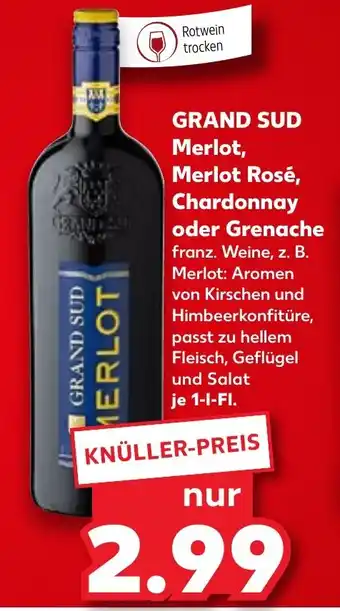 Kaufland GRAND SUD Merlot, Merlot Rosé, Chardonnay oder Grenache 1 l Fl. Angebot