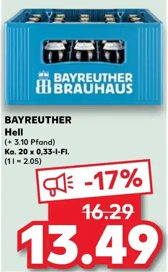 Kaufland BAYREUTHER Hell Ka. 20x0,33 L-Fl. Angebot