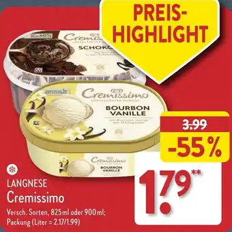 Aldi Nord LANGNESE Cremissimo 825 ml oder 900 ml Angebot