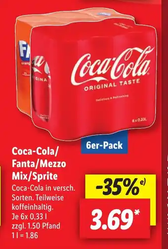 Lidl Coca-Cola/ Fanta/Mezzo Mix/Sprite koffeinhaltig. Je 6x 0,33 | Angebot