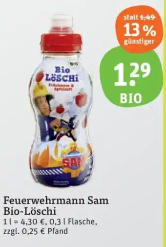 tegut Feuerwehrmann Sam Bio-Löschi 0,3 l Flasche Angebot