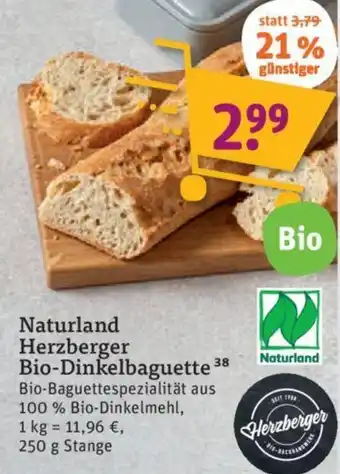 tegut Naturland Herzberger Bio-Dinkelbaguette 250 g Stange Angebot