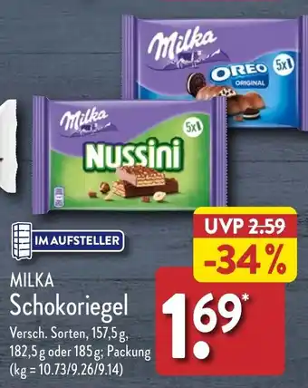 Aldi Nord MILKA Schokoriegel 182,5g oder 185g; Packung Angebot