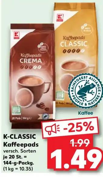 Kaufland K-CLASSIC Kaffeepads 144-g-Packg. Angebot