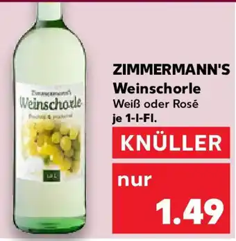 Kaufland ZIMMERMANN'S Weinschorle 1 l Fl. Angebot