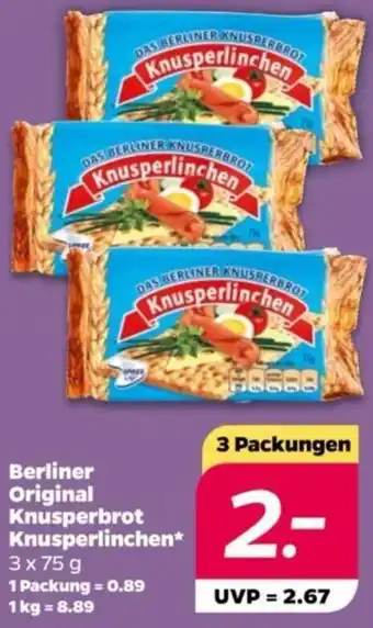 NETTO Berliner Original Knusperbrot Knusperlinchen 3x75 g Angebot