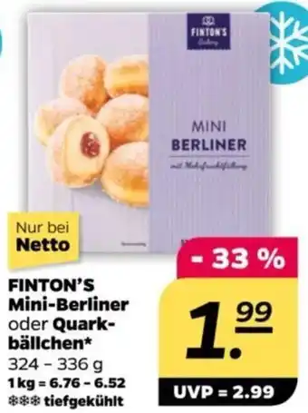 NETTO FINTON'S Mini-Berliner oder Quarkbällchen 324-336 g Angebot