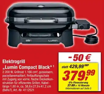 toom Baumarkt Weber Elektrogrill ,,Lumin Compact Black" Angebot