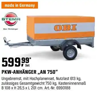 OBI STEMA PKW-ANHÄNGER ,,AN 750" Angebot