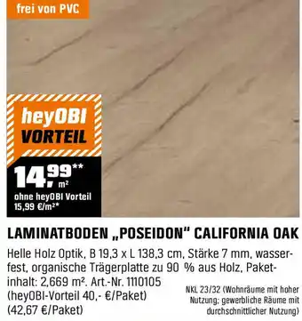 OBI LAMINATBODEN „POSEIDON" CALIFORNIA OAK Angebot