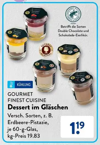 Aldi Süd GOURMET FINEST CUISINE Dessert im Gläschen 60 g Glas Angebot