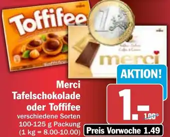 Hit Merci Tafelschokolade oder Toffifee 100-125 g Packung Angebot