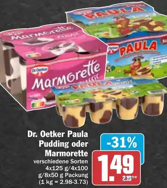 Hit Dr. Oetker Paula Pudding oder Marmorette 4x125 g/4x100 g/8x50 g Packung Angebot