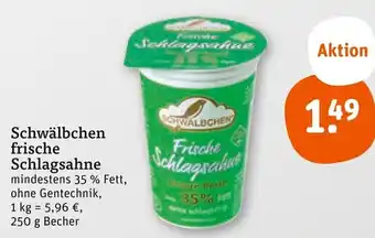 tegut Schwälbchen frische Schlagsahne 250 g Becher Angebot