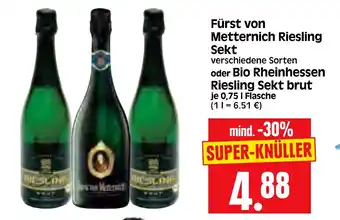 Edeka Herkules Fürst von Metternich Riesling Sekt oder Bio Rheinhessen Riesling Sekt brut 0,75 l Flasche Angebot