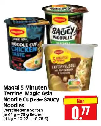 Edeka Herkules Maggi 5 Minuten Terrine, Magic Asia Noodle Cup oder Saucy Noodles 41 g 75 g Becher Angebot