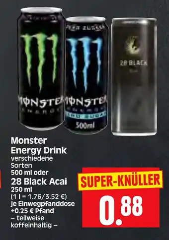 Edeka Herkules Monster Energy Drink 500 ml Oder 28 BLACK ACAI 250 ml Angebot