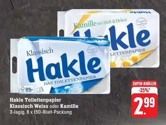 Scheck-in-Center Hakle Toilettenpapier Klassisch Weiss oder Kamille 3-lagig, 8 x 150-Blatt-Packung Angebot