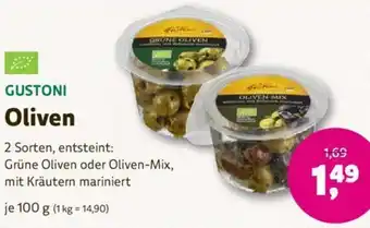 Denns BioMarkt GUSTONI Oliven 100 g Angebot