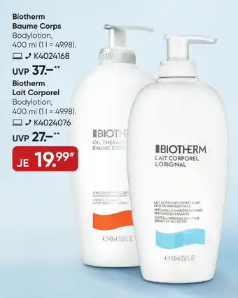 Galeria Biotherm Baume Corps o. Lait Corporel Bodylotion 400ml Angebot