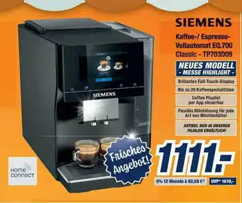 Expert Bening Siemens Kaffee- Espresso-vollautomat Eq.700 Classic Tp703d09 Angebot