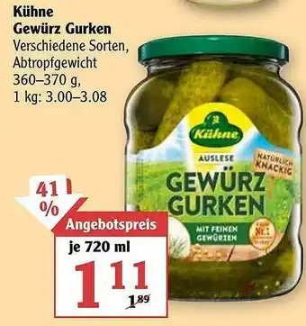 Globus Kühne Gewürz Gurken Angebot