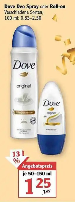 Globus Dove Deo Spray Oder Roll On Angebot