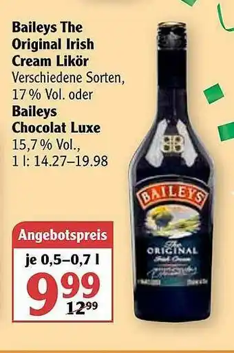 Globus Baileys The Original Irish Cream Likör Oder Baileys Chocolat Luxe Angebot