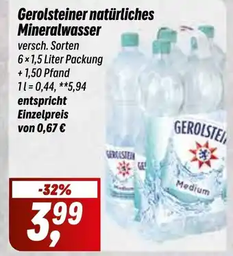 Simmel Gerolsteiner natürliches Mineralwasser 6x1,5 Liter Packung Angebot