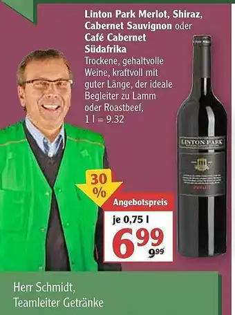 Globus Linton Park Merlot, Shiraz, Cabernet Sauvignon Oder Café Cabernet Südafrika Angebot