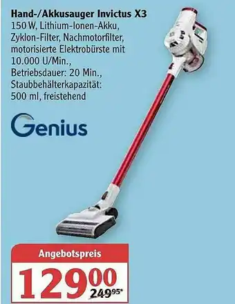 Globus Hand- Oder Akkusauger Invictus X3 Genius Angebot