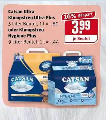 REWE Kaufpark Catsan Ultra Klumpstreu Ultra Plus oder Klumpstreu Hygiene Plus Angebot