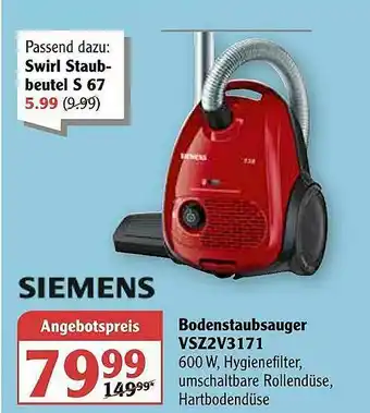 Globus Siemens Bodenstaubsauger Vsz2v3171 Angebot