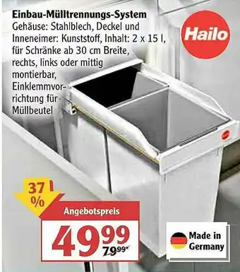 Globus Einbau-mülltrennungs-system Hailo Angebot