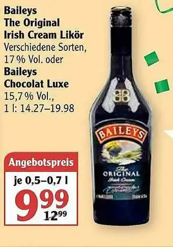 Globus Baileys The Original Irish Cream Likör Oder Chocolat Luxe Angebot