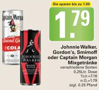 WEZ Johnnie Walker, Gordon's, Smirnoff oder Captain Morgan Mixgetränke 0,25Ltr. Dose Angebot