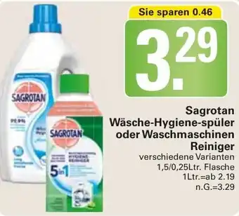 WEZ Sagrotan Wäsche-Hygienespüler oder Waschmaschinen Reiniger 1,5/0,25Ltr. Flasche Angebot