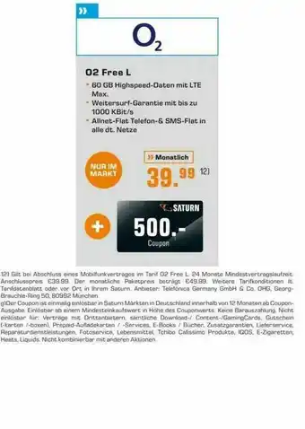 Saturn O2 Free L Angebot