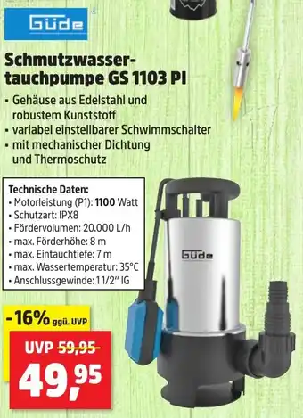 Thomas Philipps Güde Schmutzwassertauchpumpe GS 1103 PI Angebot