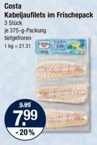 V Markt Costa Kabeljaufilets im Frischepack Wildlachsfilet Toscana 3 Stück je 375-g-Packung Angebot