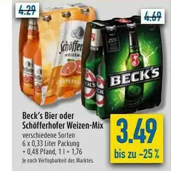 diska Beck's Bier Oder Schöfferhofer Weizen-mix Angebot